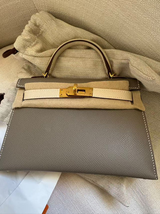 Hermès Mini Kelly 20 Hss Gris Asphalte / Craie Epsom Gold Hardware