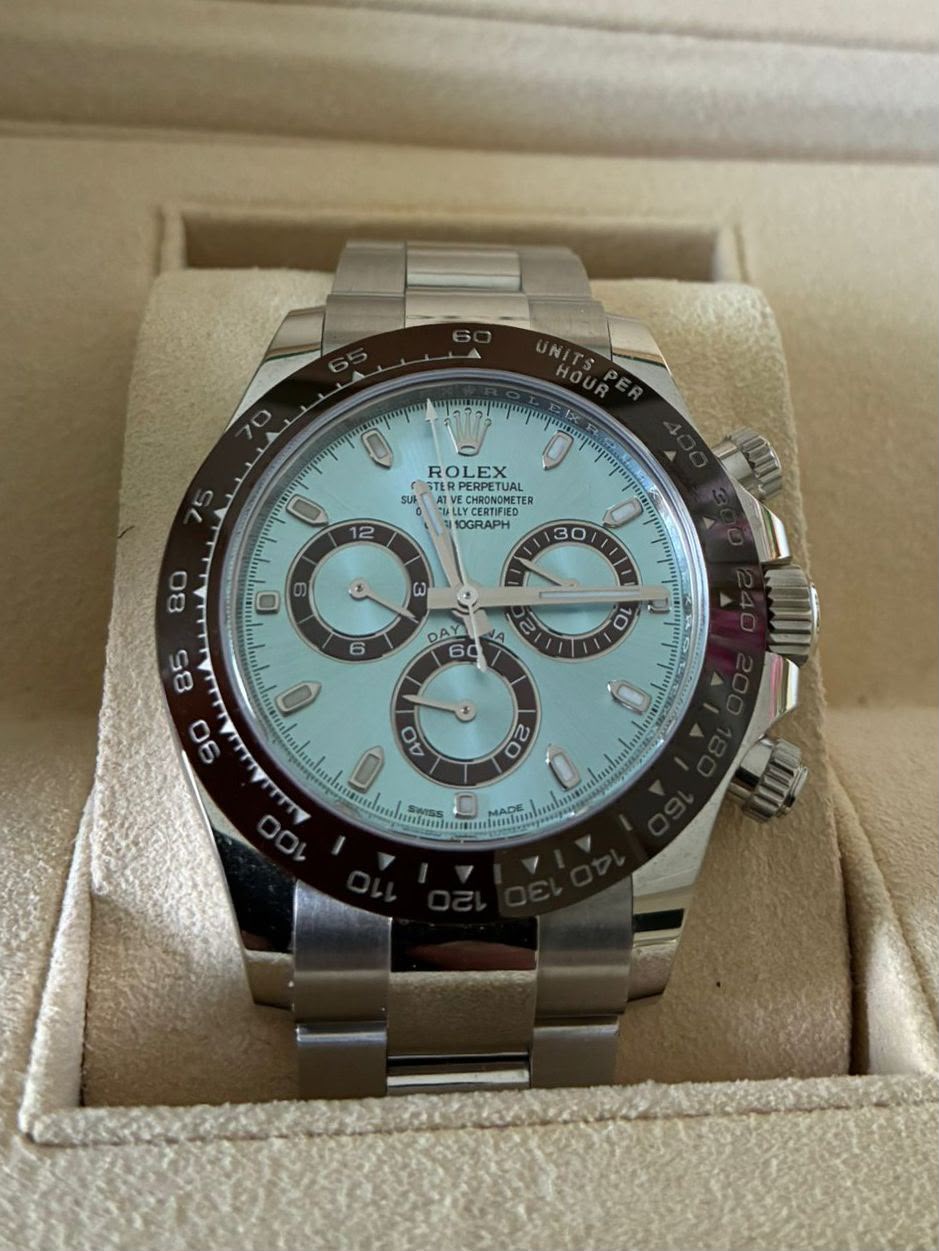 Rolex Daytona 116506 Chestnut Brown Bezel, Oyster Platinum Bracelet, Ice Blue Dial 2021