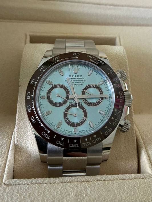 Rolex Daytona 116506 Chestnut Brown Bezel, Oyster Platinum Bracelet, Ice Blue Dial 2021