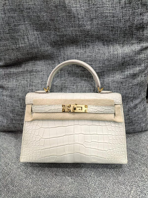 Hermes Mini Kelly 20 Beton Matte Alligator Gold hardware