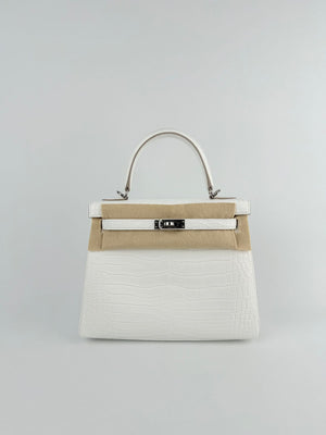 Hermes Kelly 25 Creme Chantilly Matte Porosus Palladium hardware