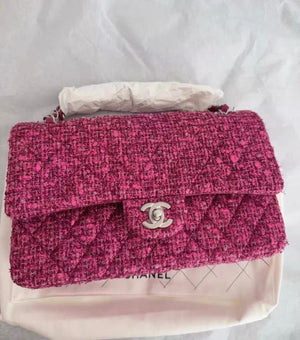 Chanel classic flap medium pink/burgundy tweed Palladium hardware
