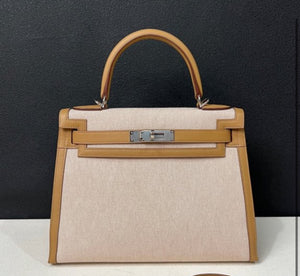 Hermes Kelly 28 toile biscuit palladium hardware