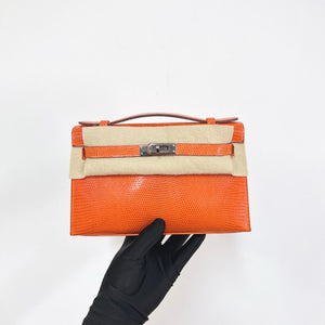 Hermes Kelly pochette Feu Lizard Palladium hardware