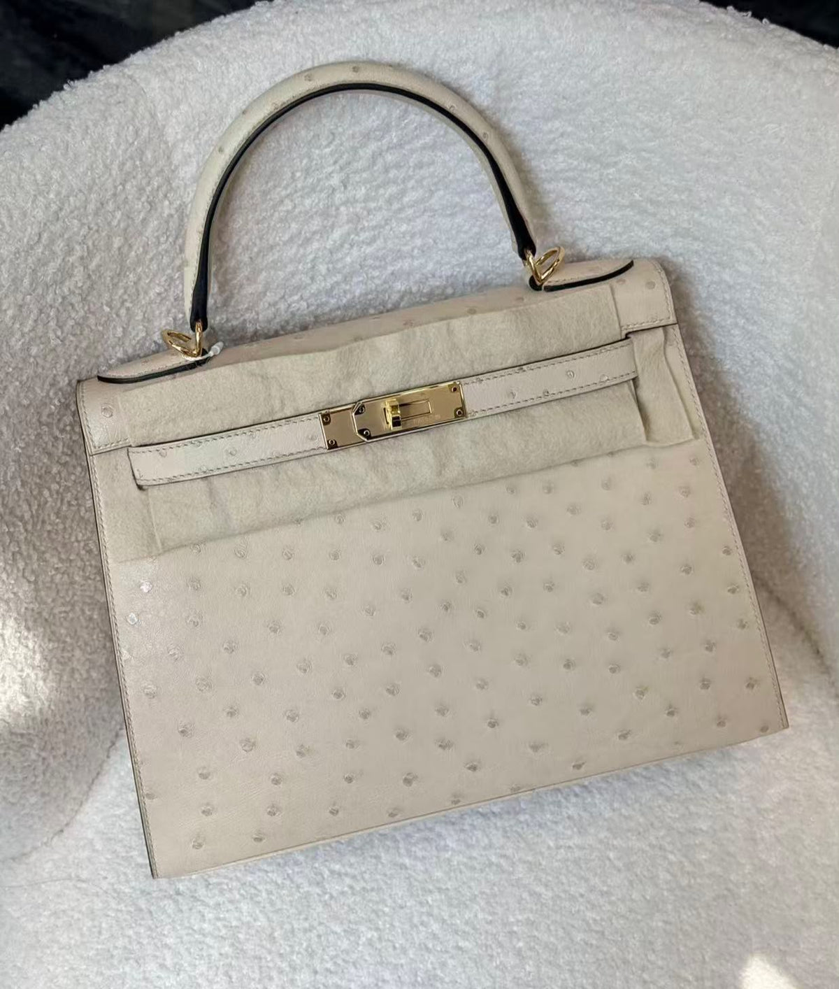 Hermes Kelly 28 sellier parchemin ostrich gold hardware