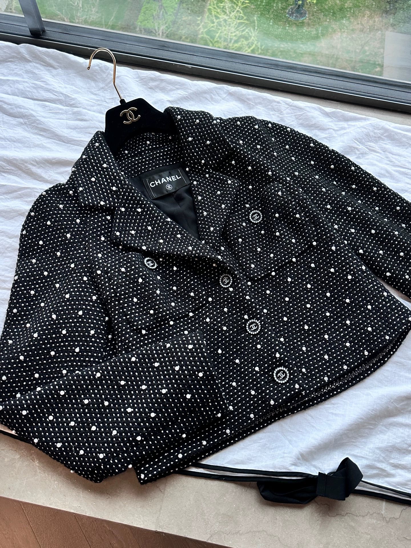 Chanel 24B Pearl Polka Dot Black Jacket
