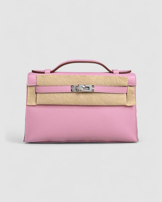 Hermes Kelly pochette Mauve Sylvestre Swift Palladium hardware