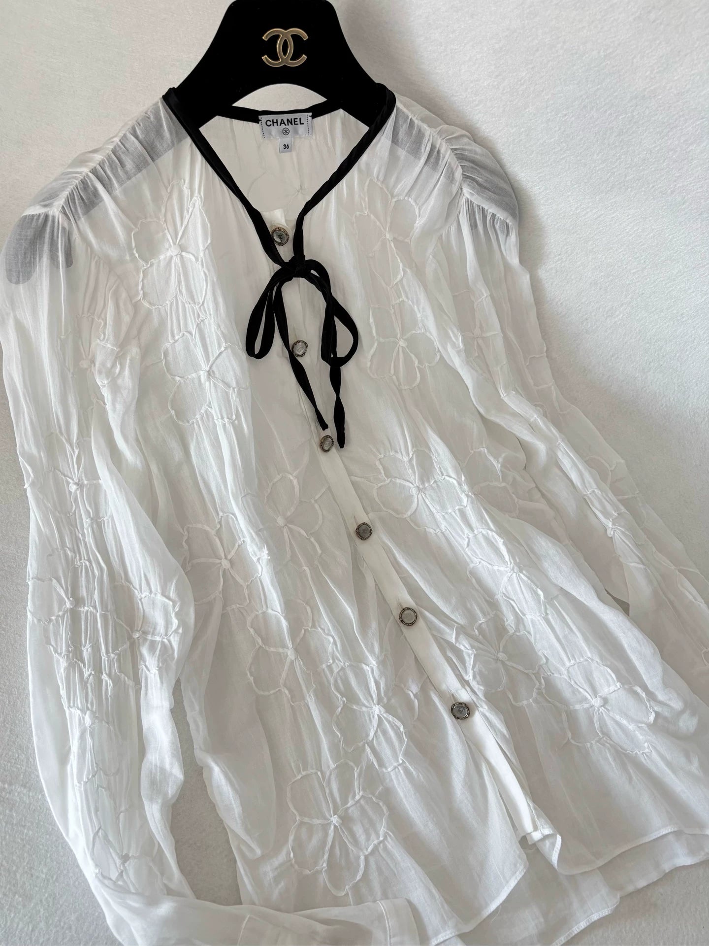 Chanel camellia print white shirt