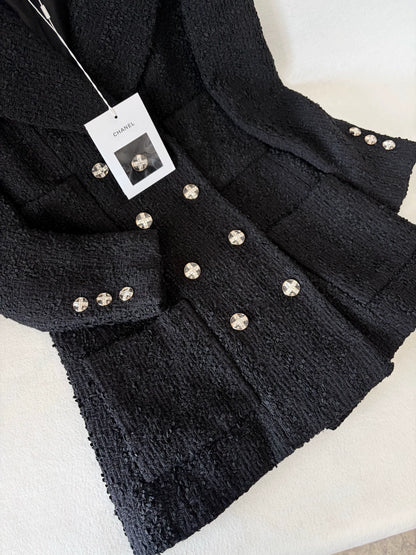 Chanel 23S Black Tweed Midi Coat