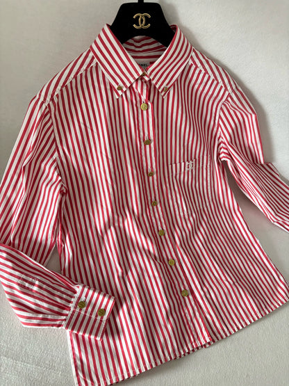 Chanel Red and White Striped Shirt