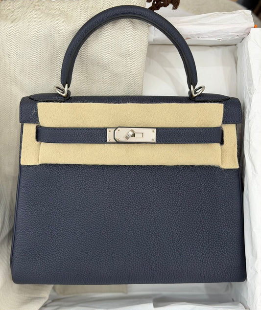 Hermes Kelly 28 Bleu Nuit Togo Palladium hardware