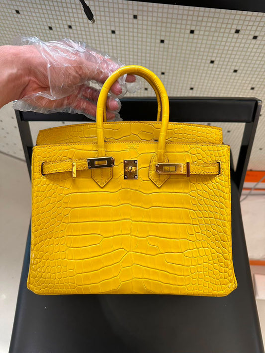Hermes Birkin 25 Jaune Amber Matte Alligator Gold hardware