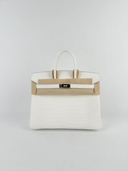 Hermes Birkin 25 Creme Chantill Matte Porosus Palladium hardware