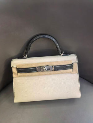 Hermes Mini Kelly 20 HSS Craie / Black Epsom Palladium hardware