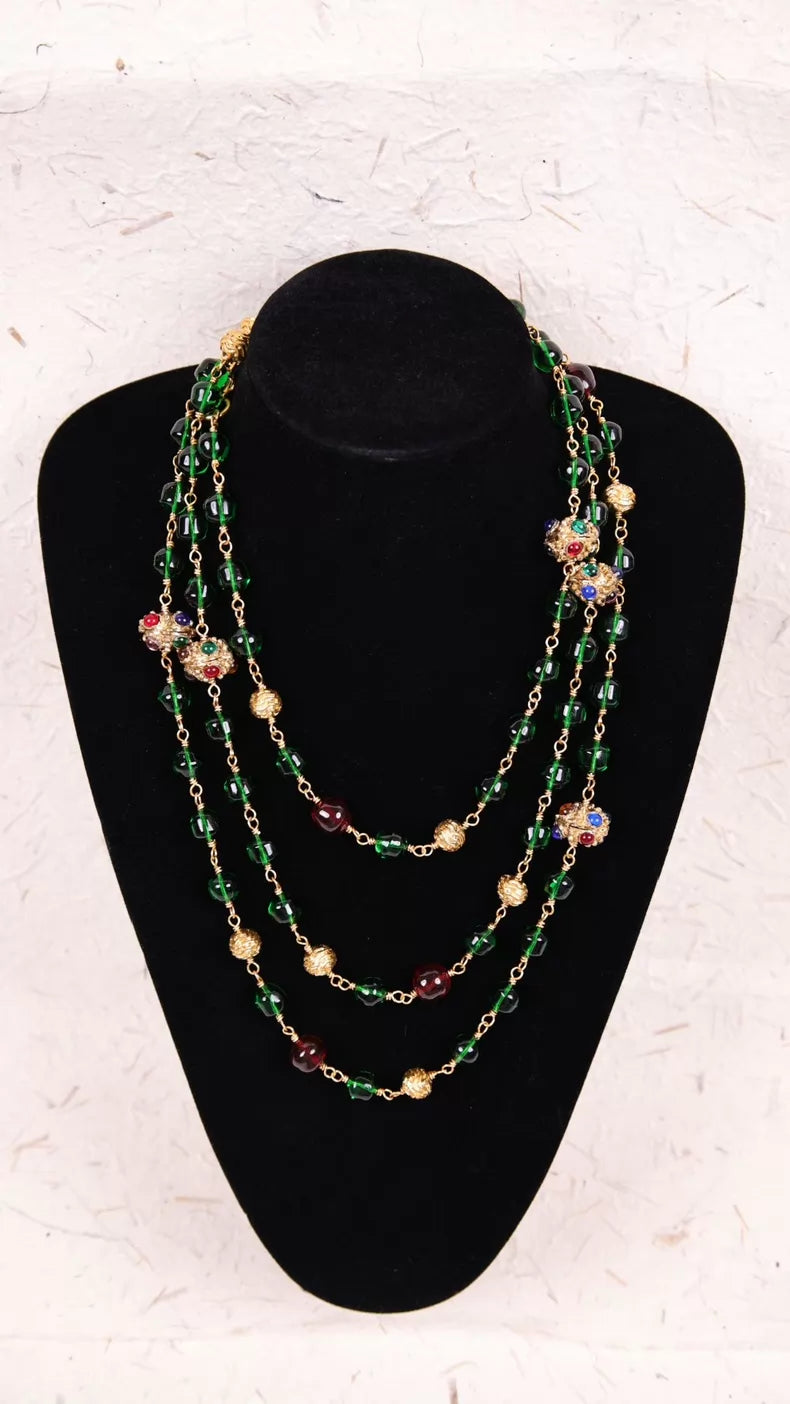Chanel Red and Green Long Necklace Chain