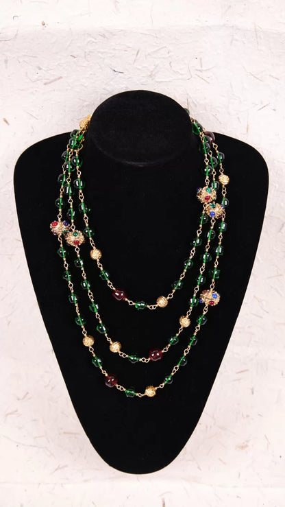 Chanel Red and Green Long Necklace Chain