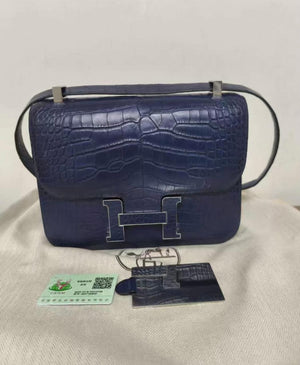 Hermes Constance 24 Bleu Saphir Matte Alligator Palladium hardware