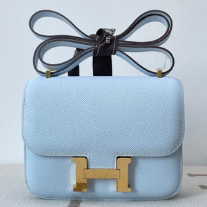 Hermes Constance 18 Bleu Brume Epsom Gold hardware