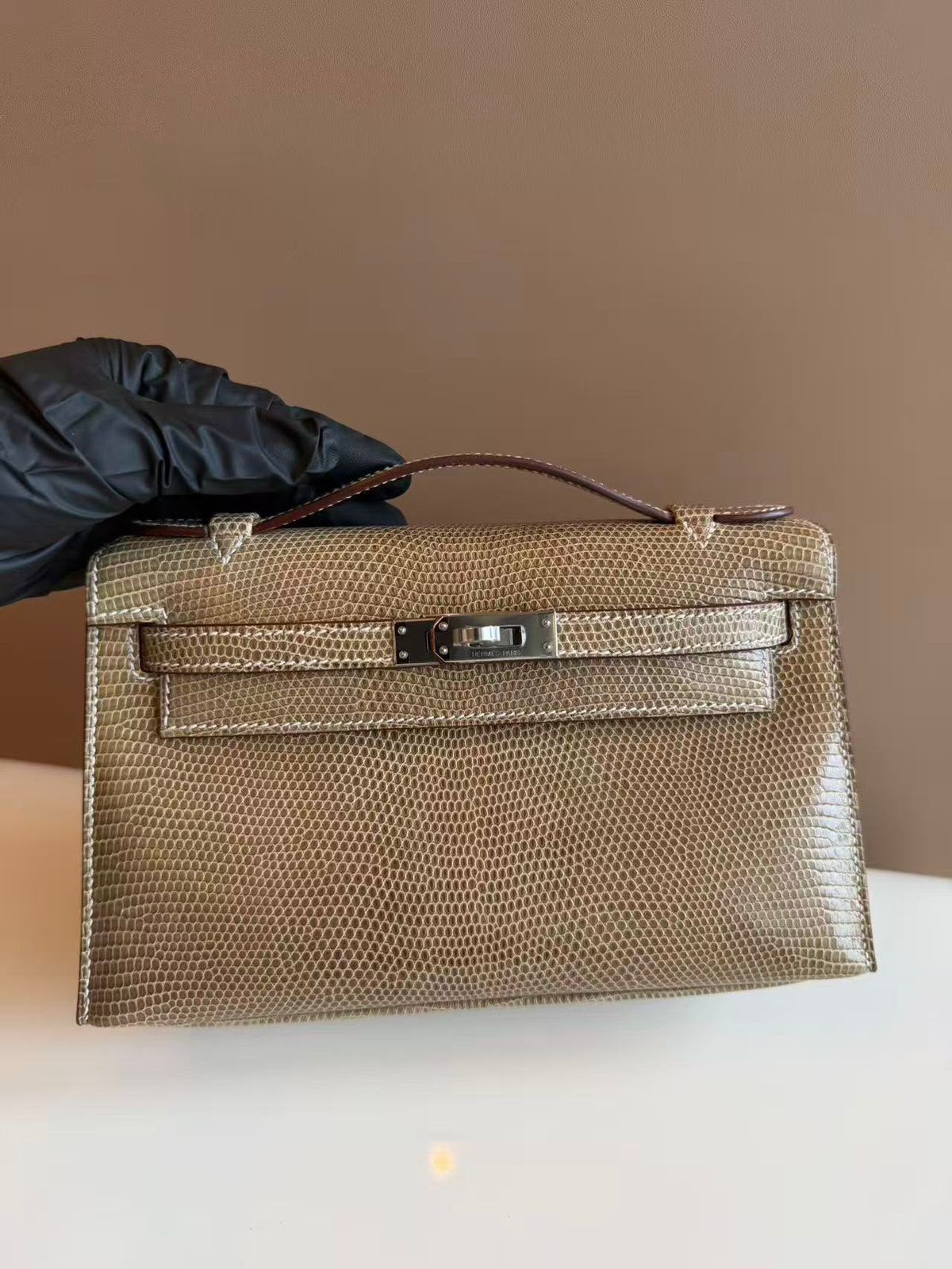Hermes Kelly pochette Ficelle Lizard Palladium hardware