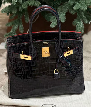 Hermes  Birkin 30 contour blue marine shiny porosus gold hardware