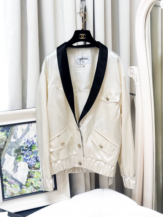 Chanel 21S white satin jacket