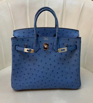 Hermes Birkin 25 blue Mykonos ostrich palladium hardware