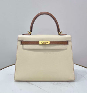 Hermes Kelly 25 HSS Craie x gold brushed Palladium hardware
