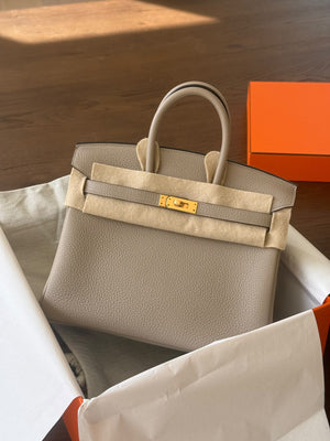Hermes Birkin 25 Gris Tourterelle Togo Gold hardware