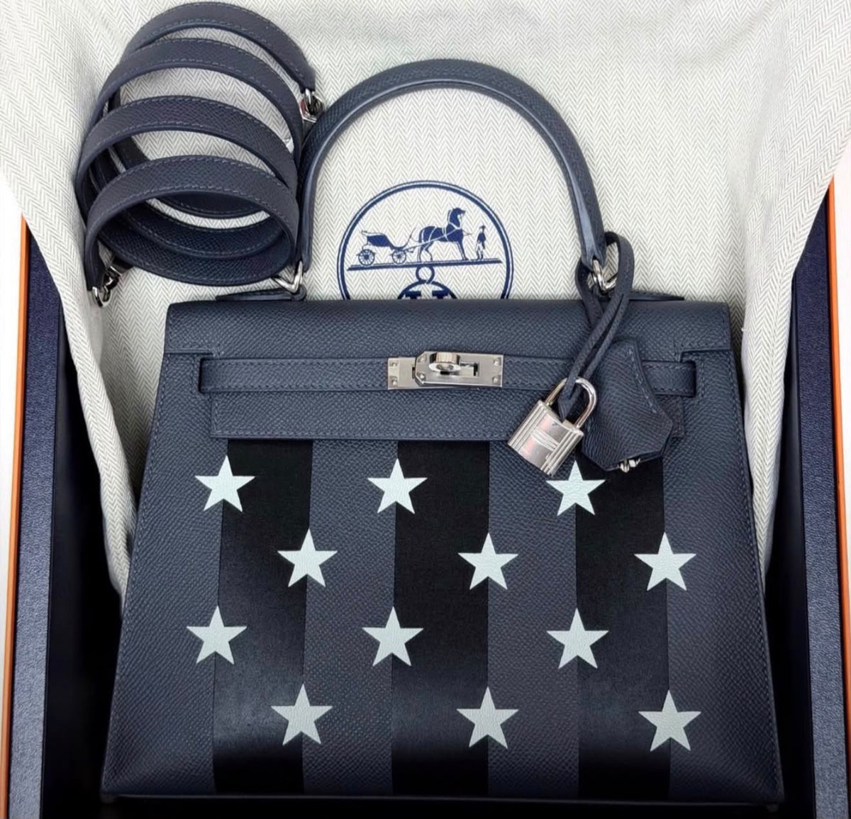 Hermes Kelly 25 Casaque Etoilee Ardoise / Black / Vert peppermint Epsom Palladium hardware