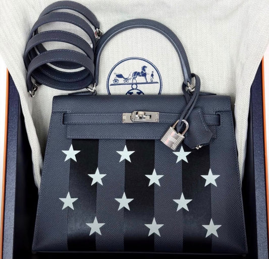 Hermès Kelly 25 Casaque Etoilee Ardoise / Black / Vert Peppermint Epsom Palladium Hardware