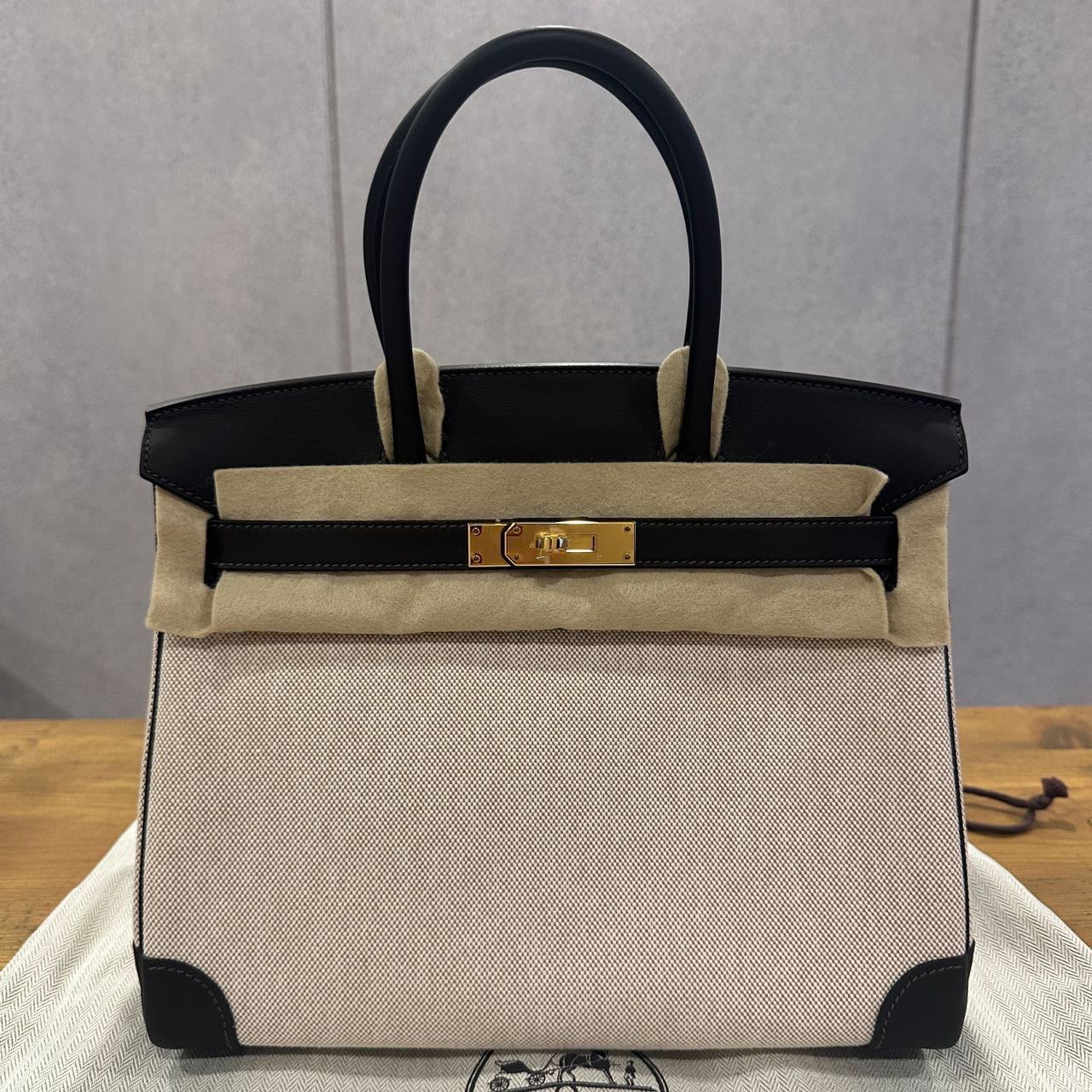 Hermes Birkin 30 Bai Brun Swift & Ecru Toile Gold hardware