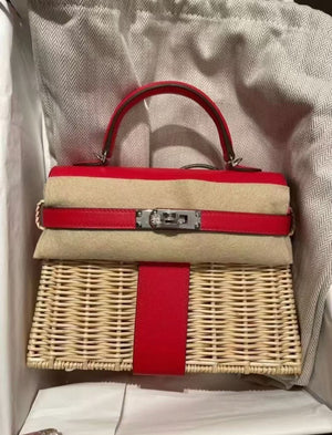 Hermes mini Kelly 20 Picnic Rouge de Coeur Swift / Osier palladium hardware