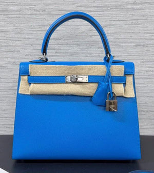 Hermes Kelly 25 Bleu Zanzibar Epsom Palladium hardware