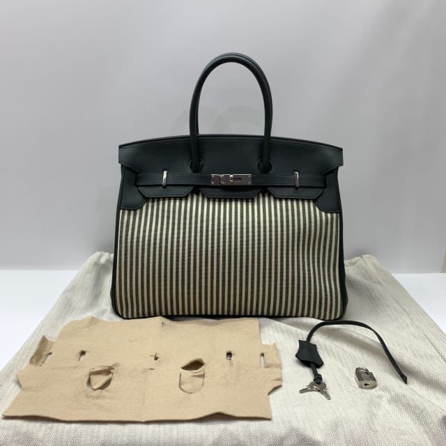 Hermes Birkin 35 Vert Anglais Swift & Toile Rigw palladium hardware