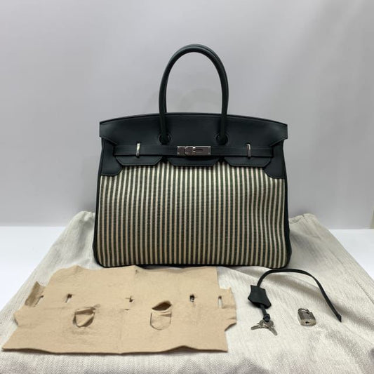 Hermes Birkin 35 Vert Anglais Swift & Toile Rigw palladium hardware
