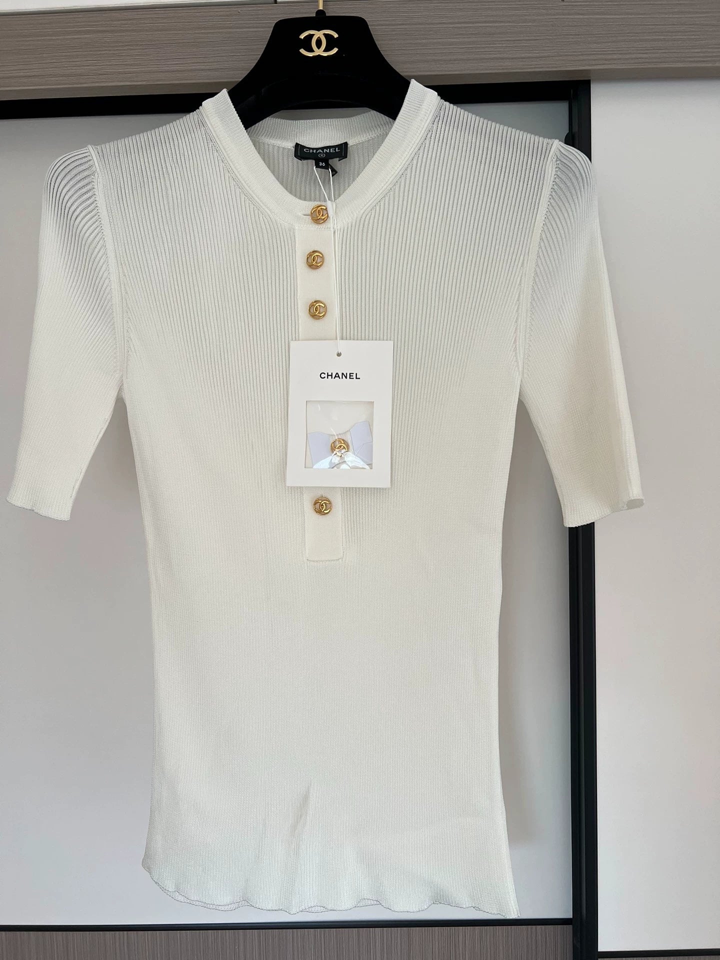 Chanel 26B off-white ice silk top