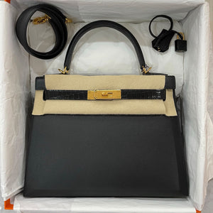 Hermes Kelly 28 Touch Black Madame / Shiny Alligator Gold hardware