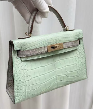 Hermes Mini Kelly 20 HSS Vert D’Eau Matte Alligator Permabrass hardware