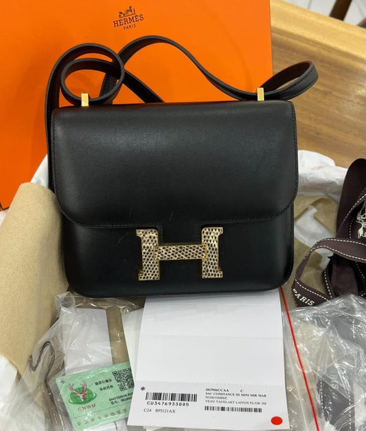 Hermes Constance 18 Black Monsieur & Ombre Lizard Gold hardware