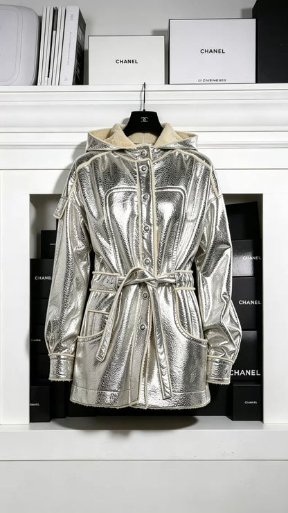 Chanel 08 Silver leather Jacket
