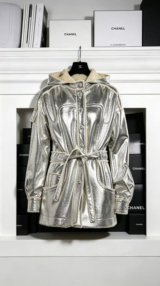 Chanel 08 Silver leather Jacket