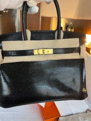 Hermes Birkin 30 Black Lizard Gold hardware