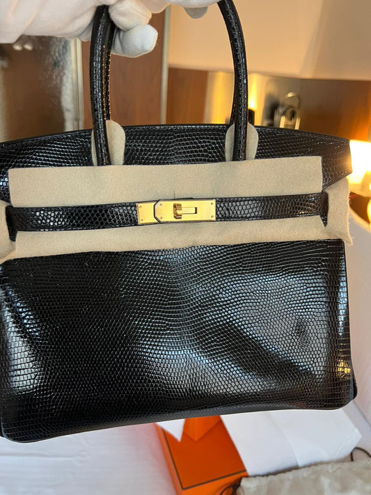 Hermes Birkin 30 Black Lizard Gold hardware