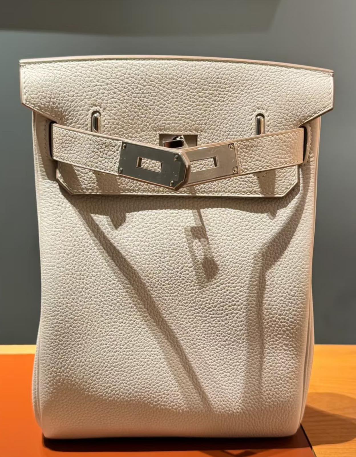 Hermes HAC A Dos Craie Togo Palladium hardware