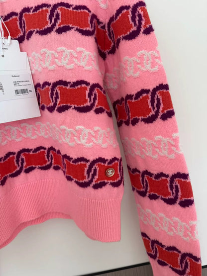 Chanel 23b pink knit pullover sweater