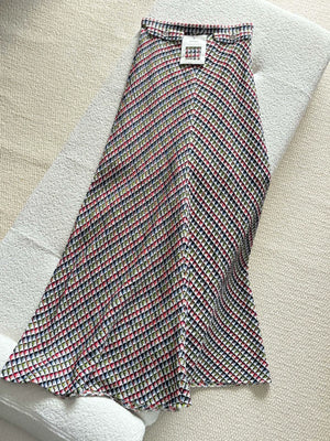 Chanel 25C Colorful Mosaic Check Woven Midi Skirt