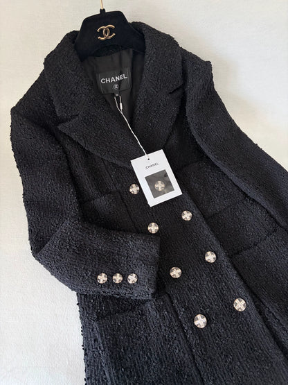 Chanel 23S Black Tweed Midi Coat