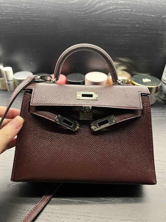 Hermes Mini Kelly 20 Bordeaux Epsom Palladium hardware