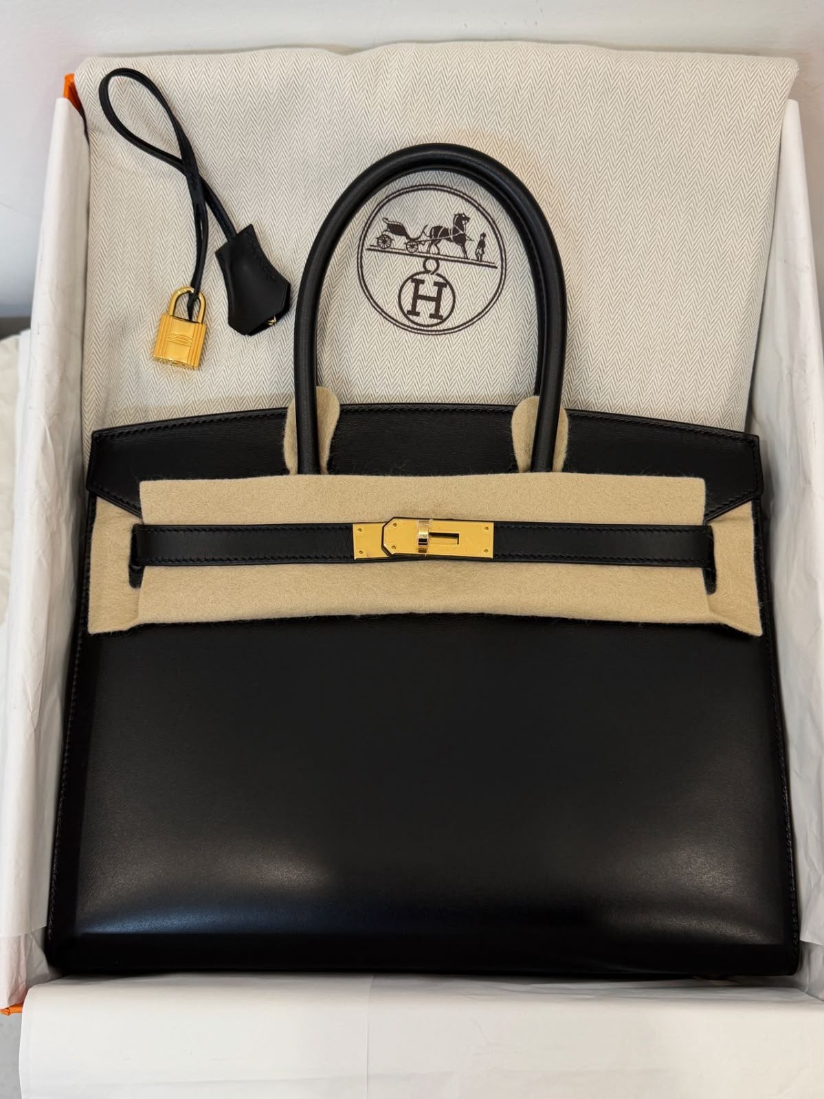 Hermes Birkin 30 Black Box Gold hardware