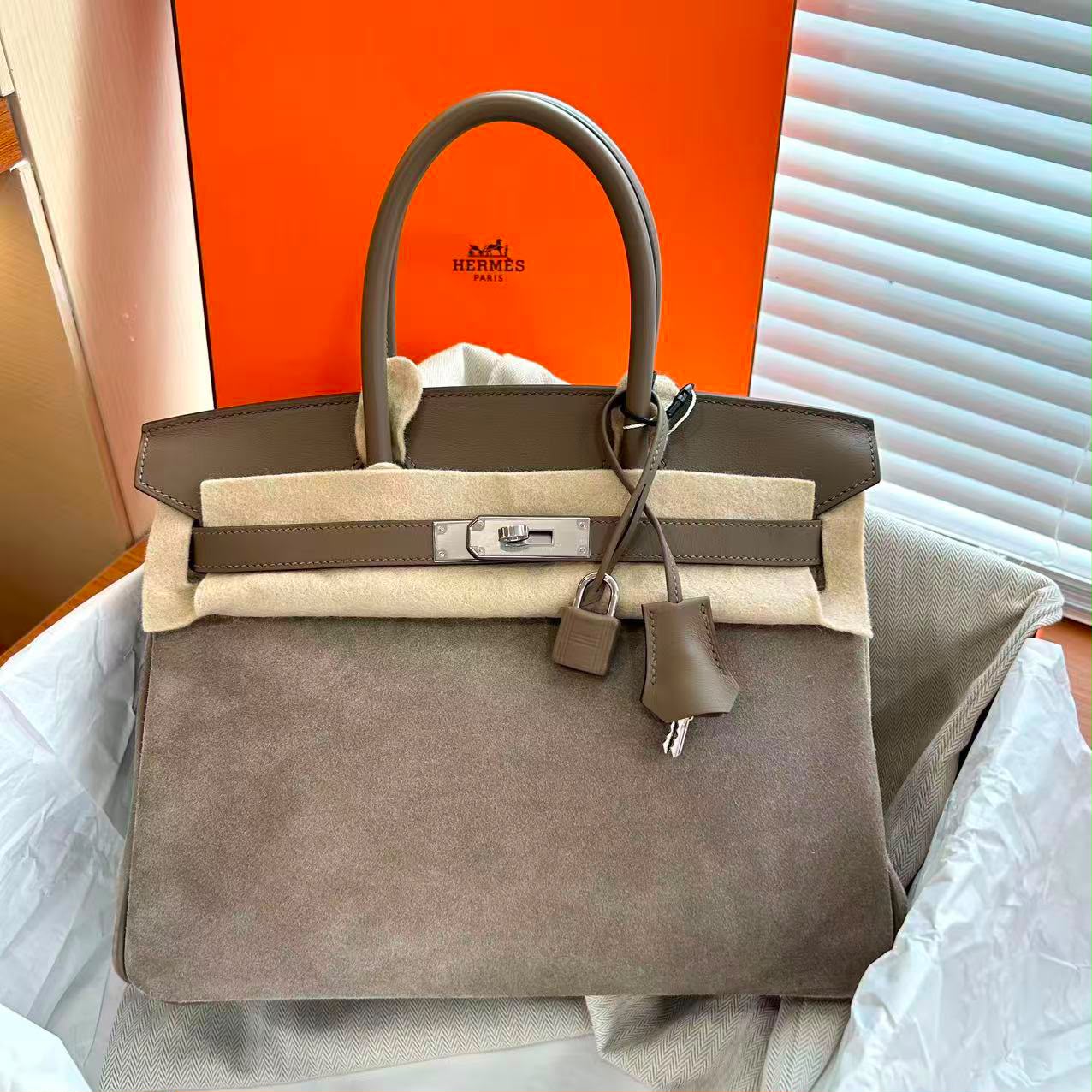 Hermes Birkin 30 Etoupe Swift & Caillou Grizzly Palladium hardware